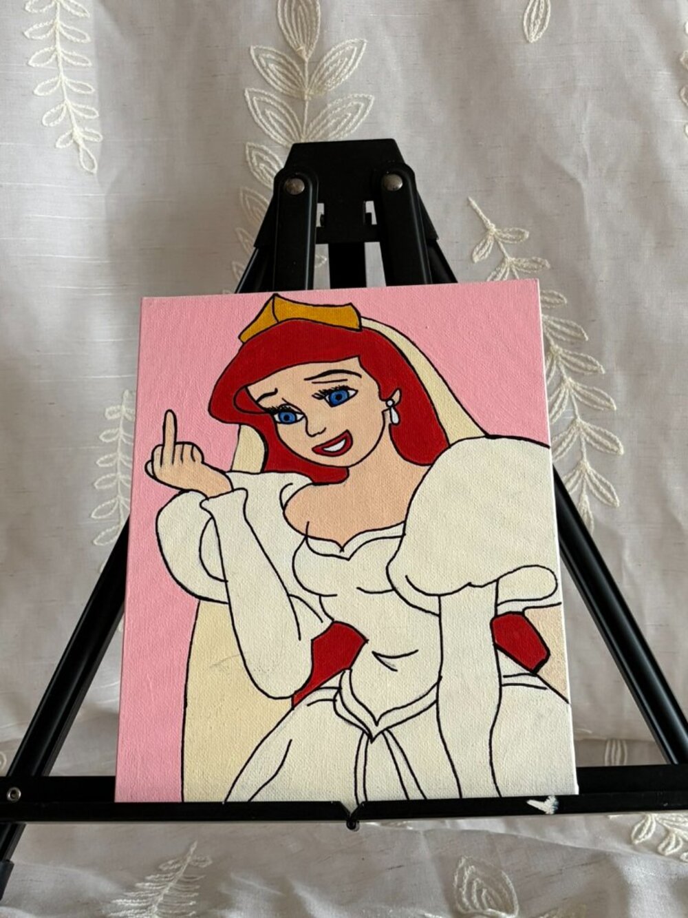 Hand Painted Ariel Bride Princess Fan Art Canvas 8x10